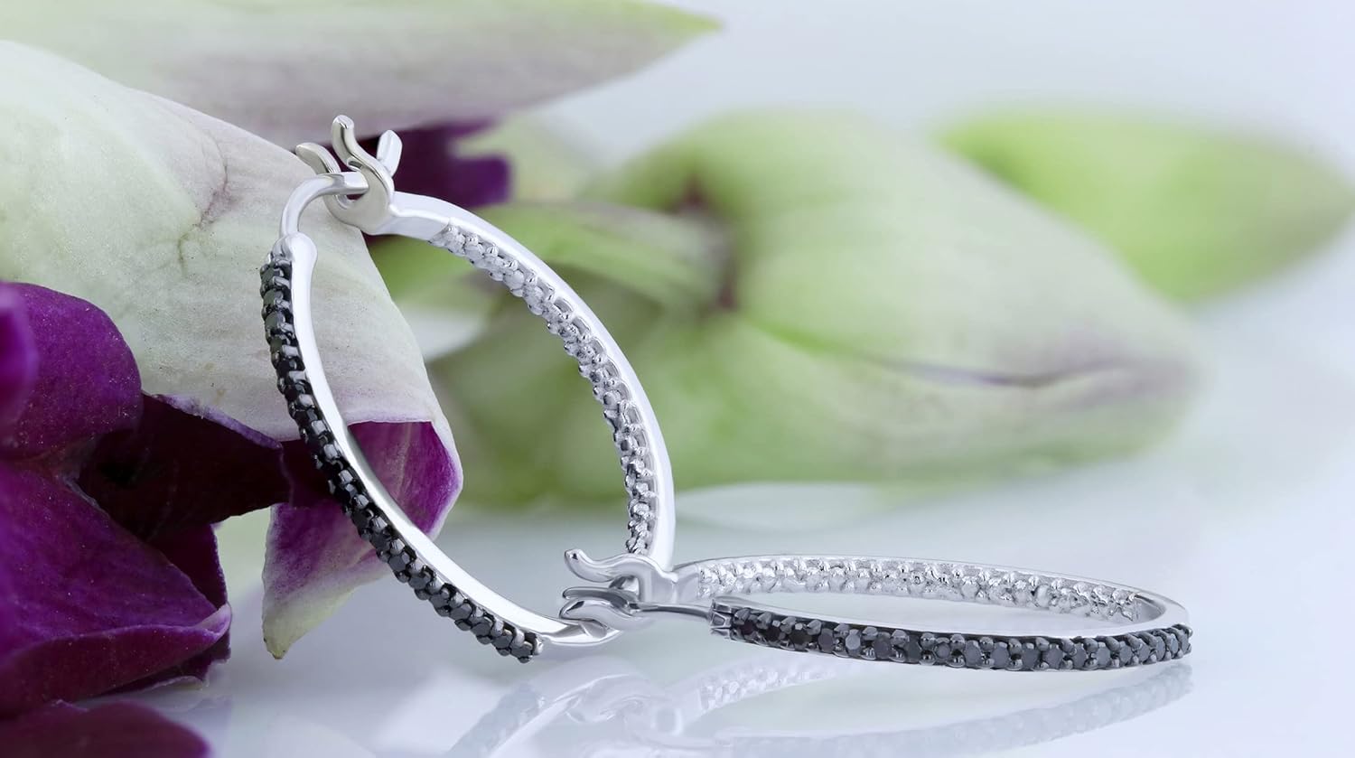 Dazzlingrock Collection 0.10 Carat (ctw) Round Black Diamond Ladies Fine Hoop Earrings 1/10 CT, Sterling Silver