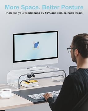 Acrylic Dual Monitor Stand Riser 2 Tier, Modular Laptop Stand for Desk, Multifunctional Desktop Organizer Shelf for PC, iMac, Printer, Detachable Monitor Stand for Office or Home, Clear