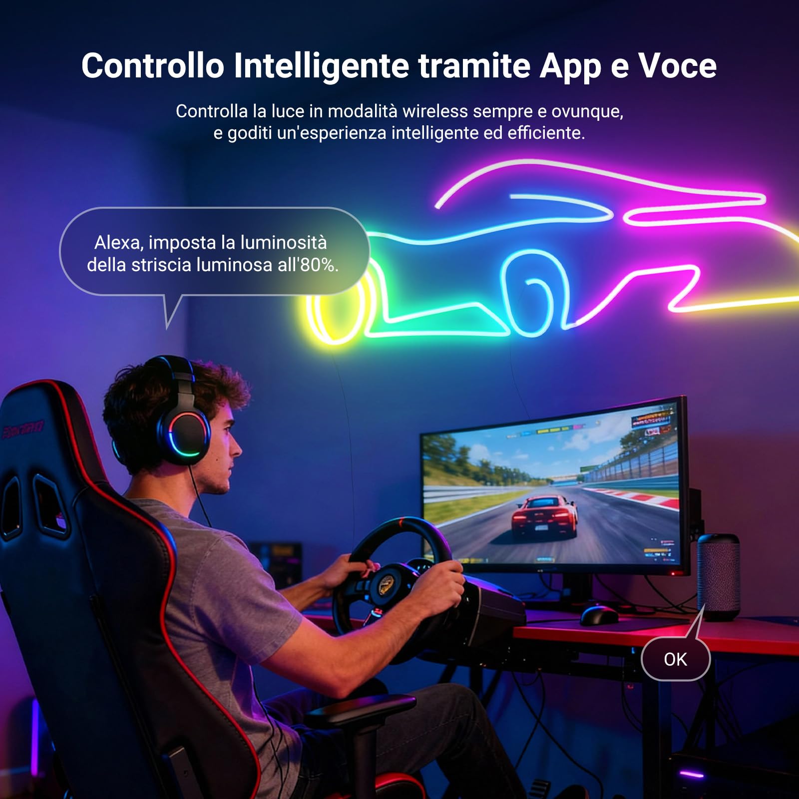 NEEWER Striscia LED da 3m, Luci Neon Strisce RGB IC Tagliabile Flessibile Smart AI con Controllo App per Camera da Letto Sala Giochi Interno Studio, Compatibile con Google Assistant e Alexa, NS02