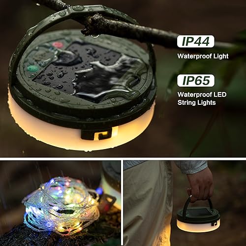 Miniatura 6 de Guirnalda de luces solares para campamento, 4 en 1, linterna de campamento al aire libre con 8 modos de iluminación (32.8 pies), recuperación rápida