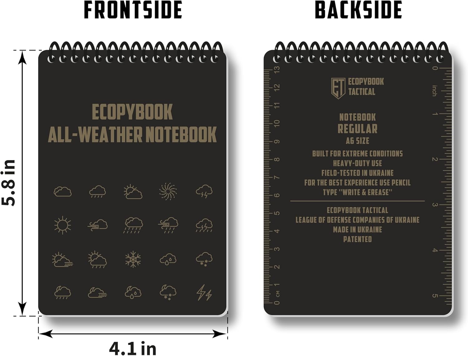 Ecopybook Waterproof Notepad, Waterproof Paper From Composite Material, Reusable Weatherproof Pocket Notebook, Top Spiral Notebook, Mini Notepad (Regular A6)