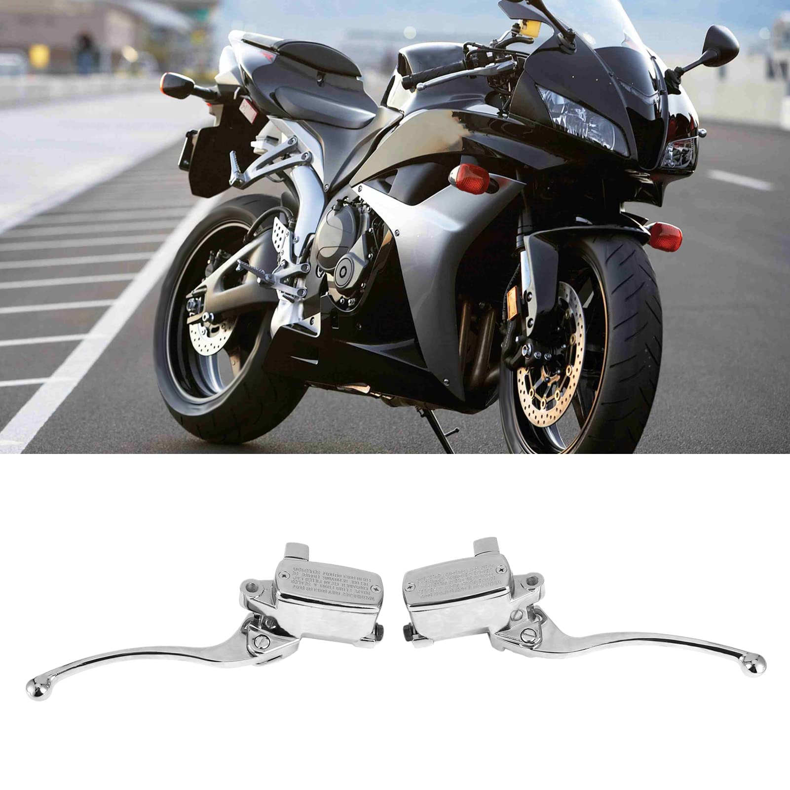 Bomba de palanca de cilindro maestro de embrague de freno hidráulico de cilindro maestro de motocicleta plateada para ATV de motocicleta con manillar de 1 pulgada Asientos y Accesorios