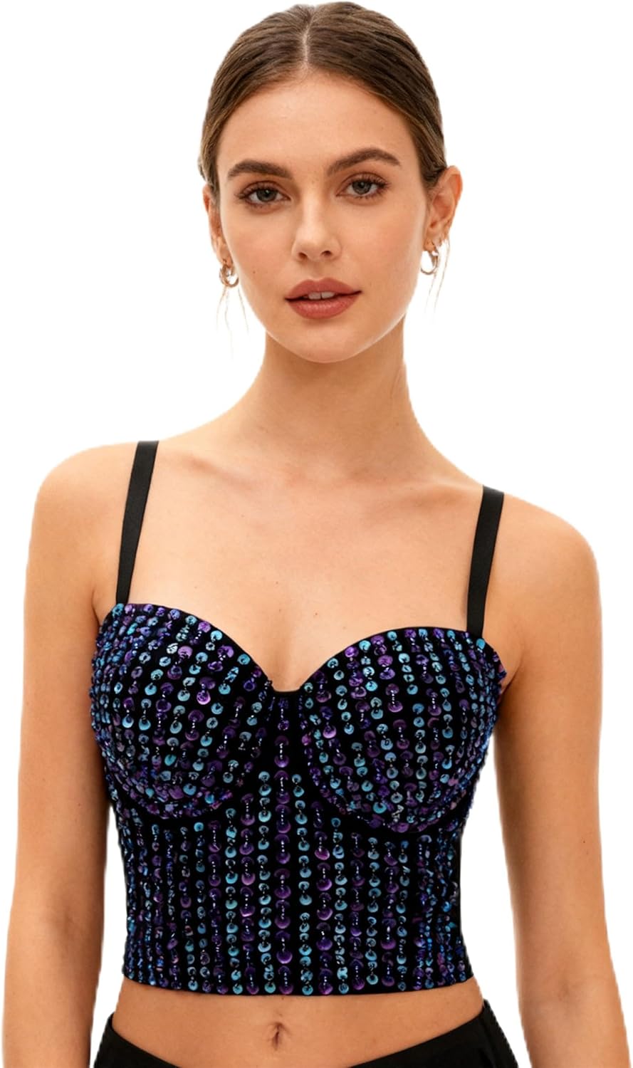 ROYAL SMEELA Corset Crop Bustier Top with Sequins and Beaded - Performances for Parties, Belly Dance & Special Events