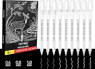 White Gel Pens 9-Pack for Black Paper Art, 0.6/0.8/1.0mm Fine-Medium-Bold Tips - White Archival Ink Pens for Journaling, Watercolor Holiday Gifts