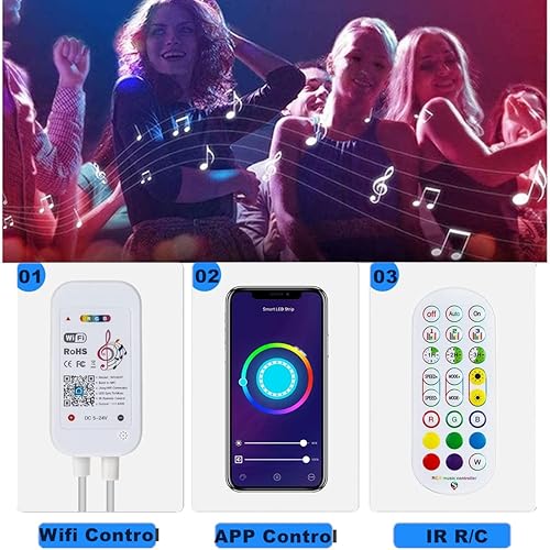 Miniatura 5 de -Tira de luces LED de neón, 16.4 pies16.4ft 600 SMD2835 LED, impermeable, flexible, luz de neón con control remoto regulable y fuente de