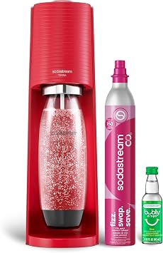SodaStream Terra Sparkling Water Maker Red with CO2, Dishwasher Safe Bottle and Bubly Drop