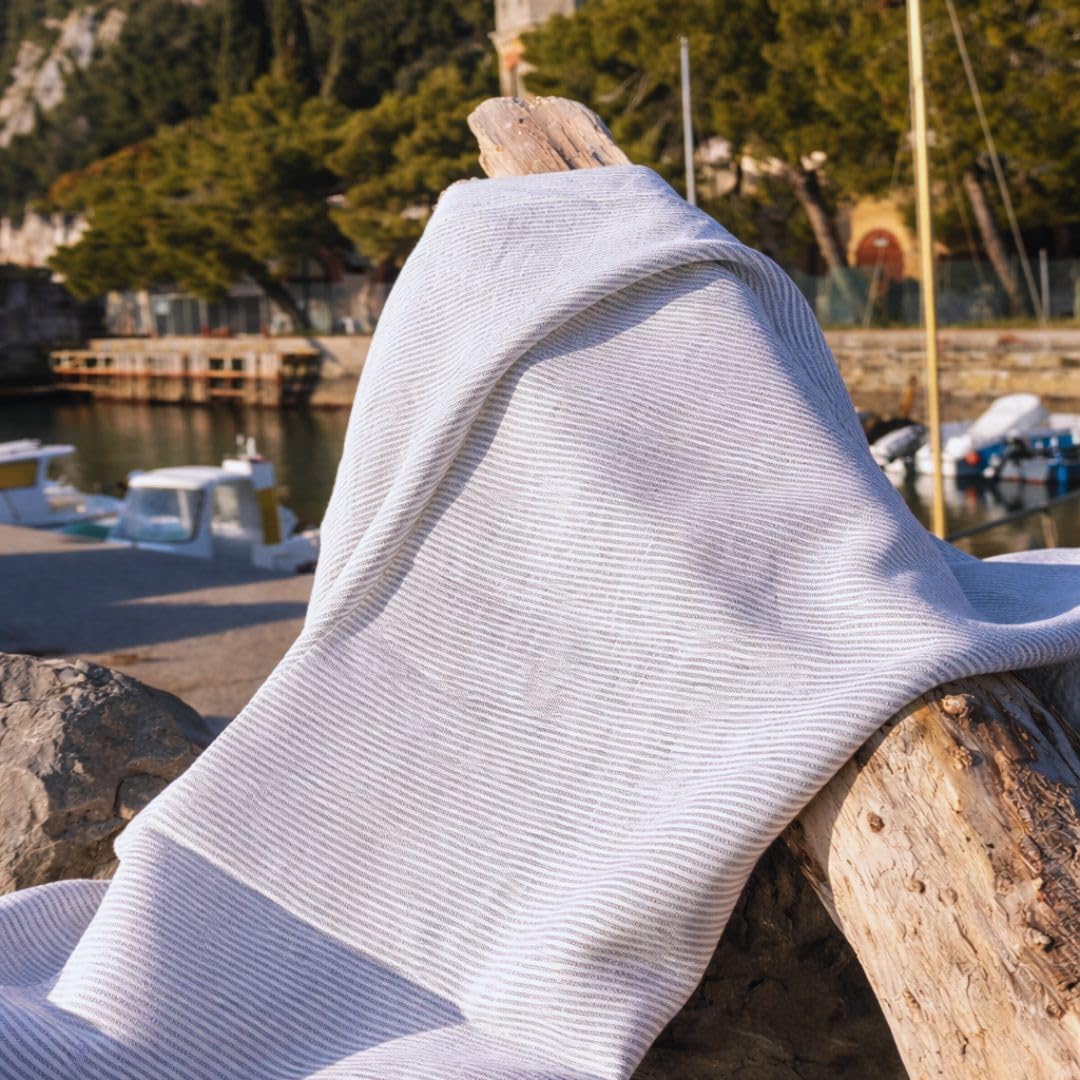 Cuore di Lino - Telo Mare Singolo in Puro Lino 100% Naturale Leggero e Assorbente Retrò Blu (90x170 cm)