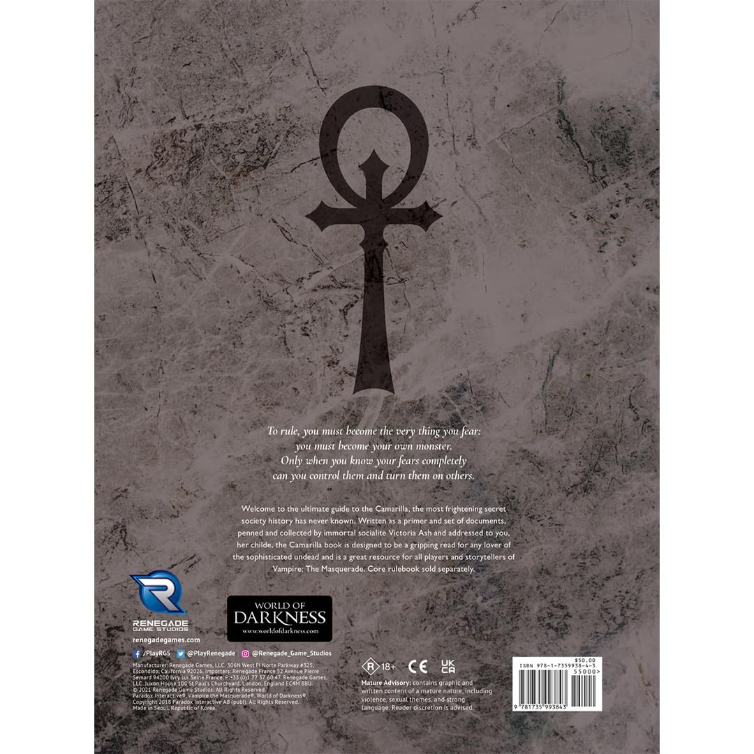 Renegade | Vampire TM RPG Camarilla Source Book | Manuale Di Gioco Di Ruolo, Copertina Rigida A Colori Di 200 Pagine, Compatibile Con La Quinta Edizione | 1+ Giocatori | Durata Flessibile