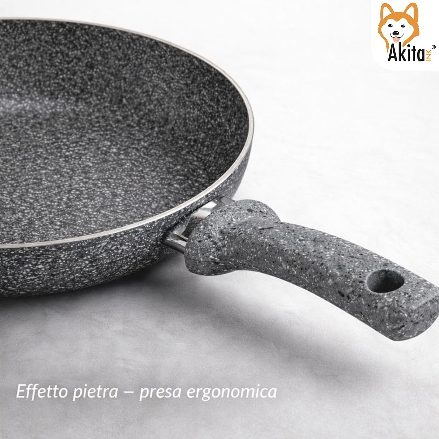 AkitaInk Set Padelle Futura Bis 24 e 28 cm - Padelle in Alluminio Pressato con Rivestimento Antiaderente Effetto Pietra, Manici in Bachelite