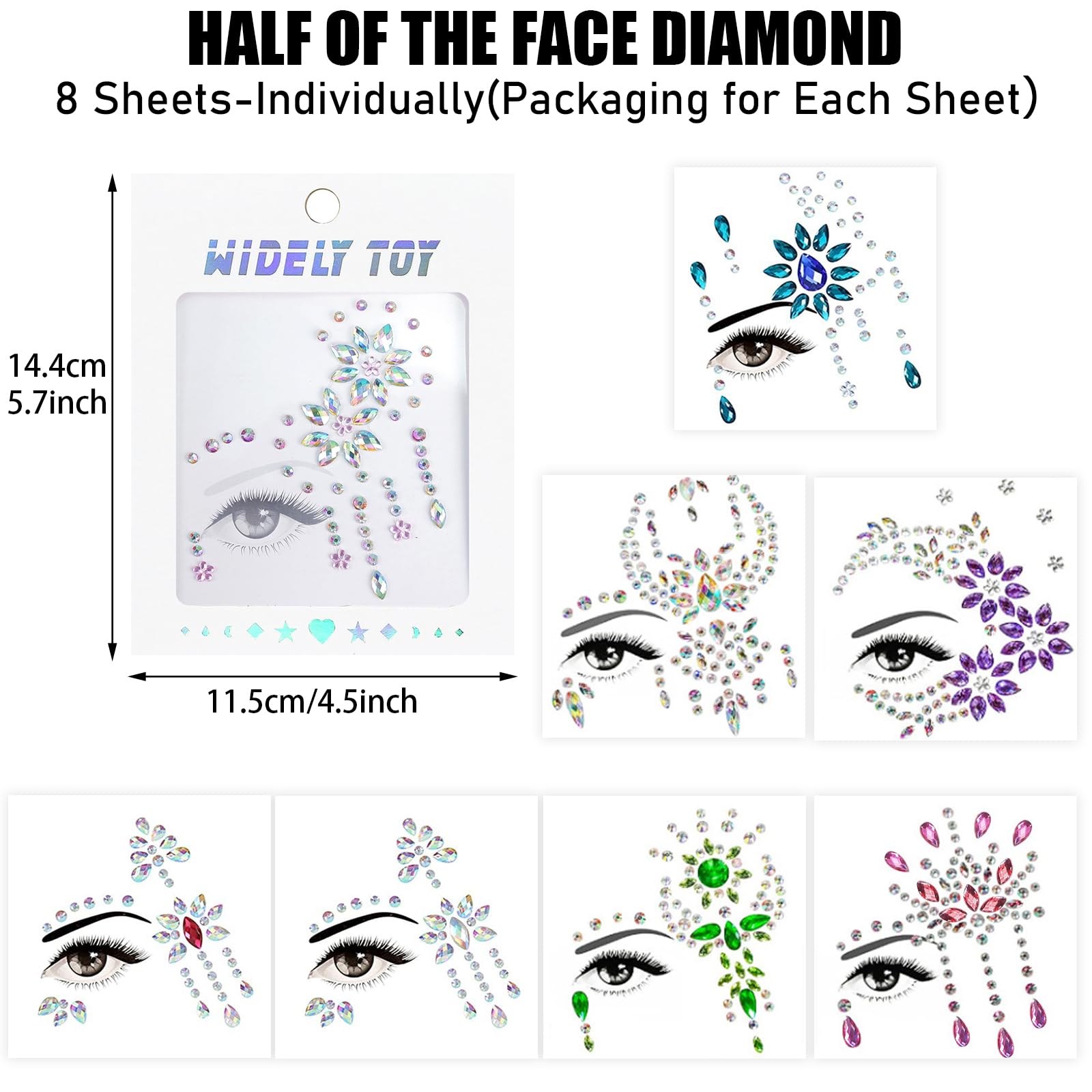 JSTHHTT 8 PCS Face Gems Glitter and 6 PCS Temporary Butterfly Tattoos, Rhinestone Face Glitter, Festival Face Stickers Set - Image 2