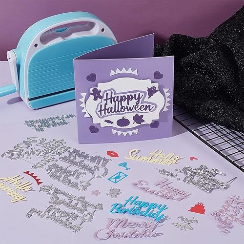 Miniatura 120 de INFUNLY Troqueles de corte de palabras de Feliz Navidad para árbol de Navidad, troqueles de metal para hacer tarjetas, copos de nieve, campanas