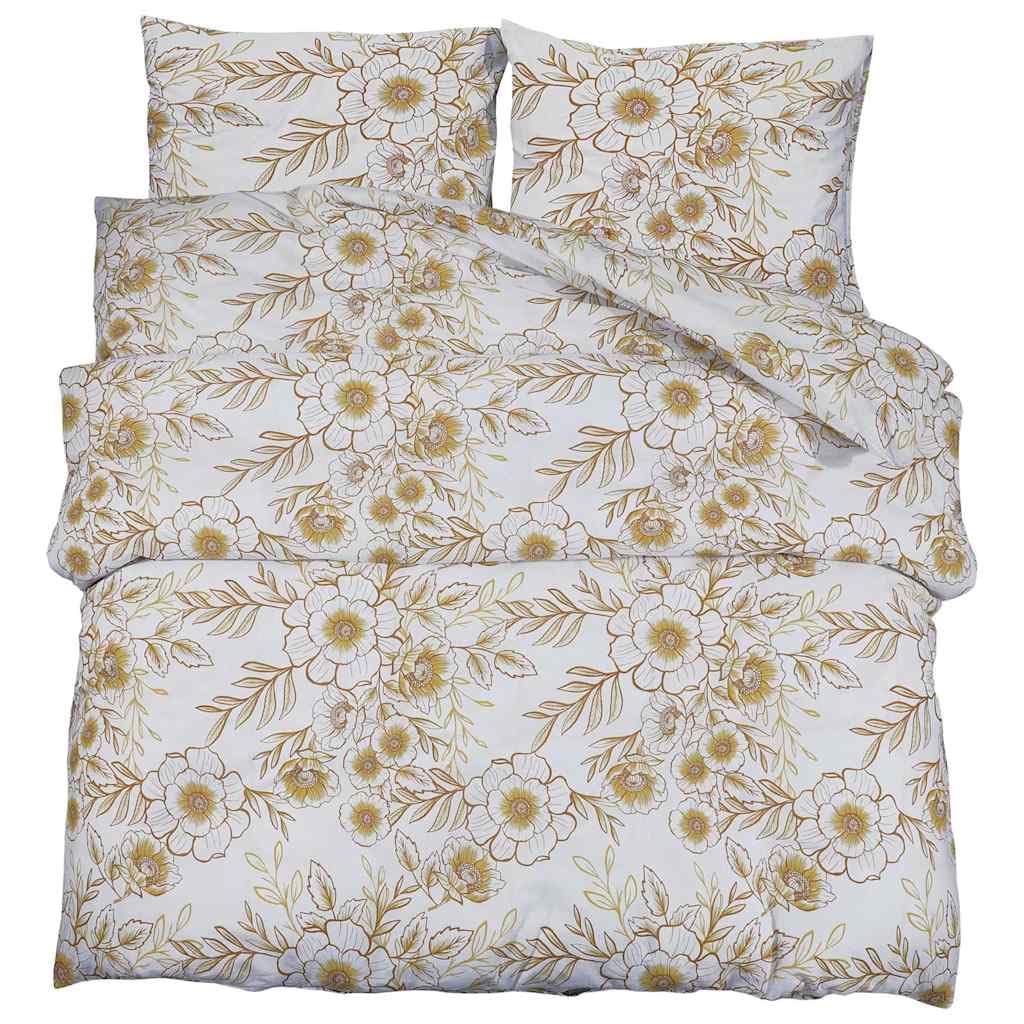 Housse de couette 220x240 cm coton blanc et marron résistante qui reste douce après lavage