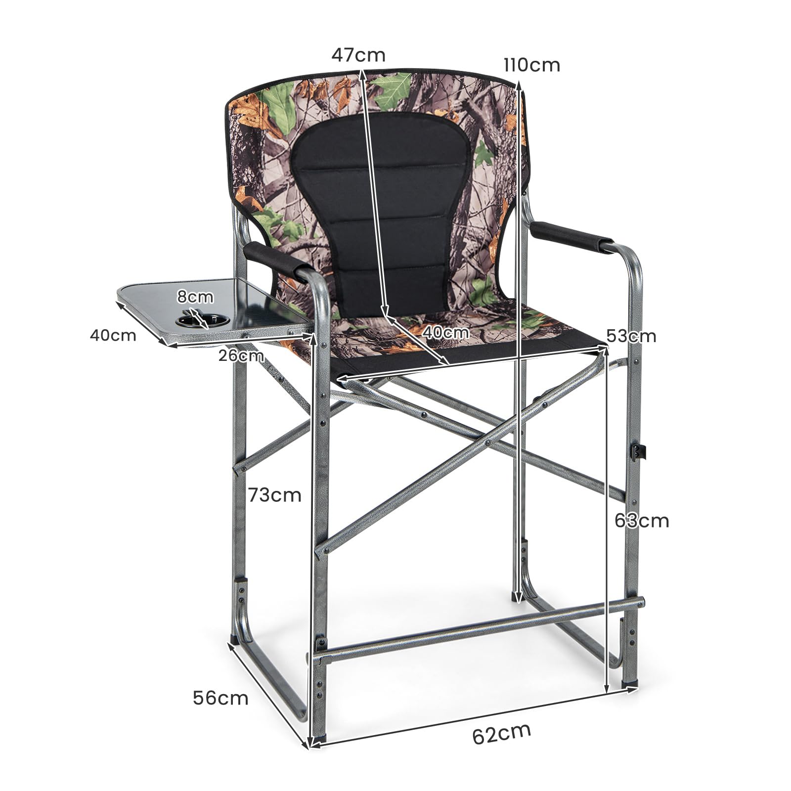 COSTWAY Set da Caccia Pieghevole per Esterno, Sedili da Caccia con Braccioli e Schienale, con Poggiapiedi Rimovibile, Tavolino Laterale, Supporto Fino a 150 kg