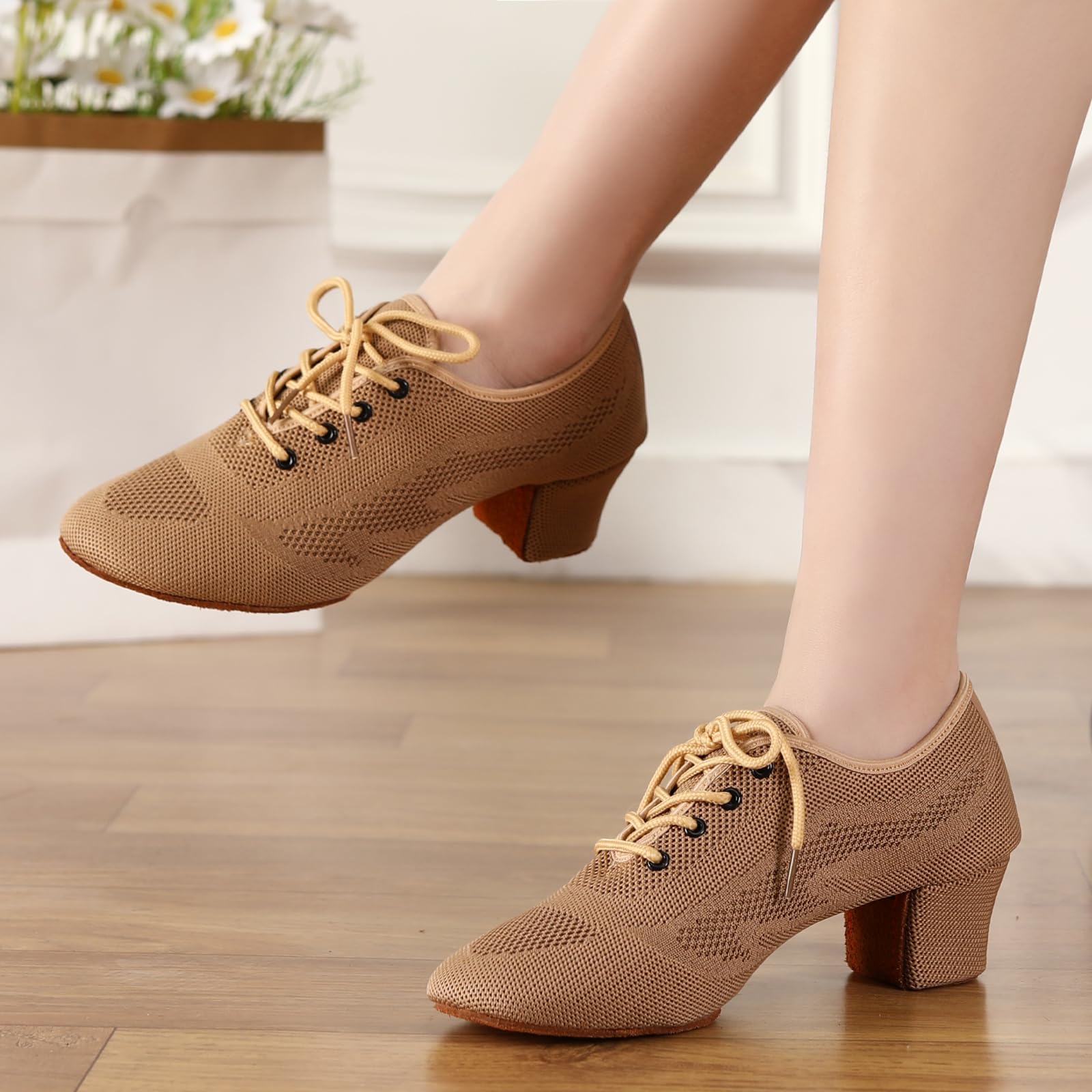 Scarpe da Ballo Latino Donna Punta Chiusa con Lacci Salsa Tango Moderno Pratica