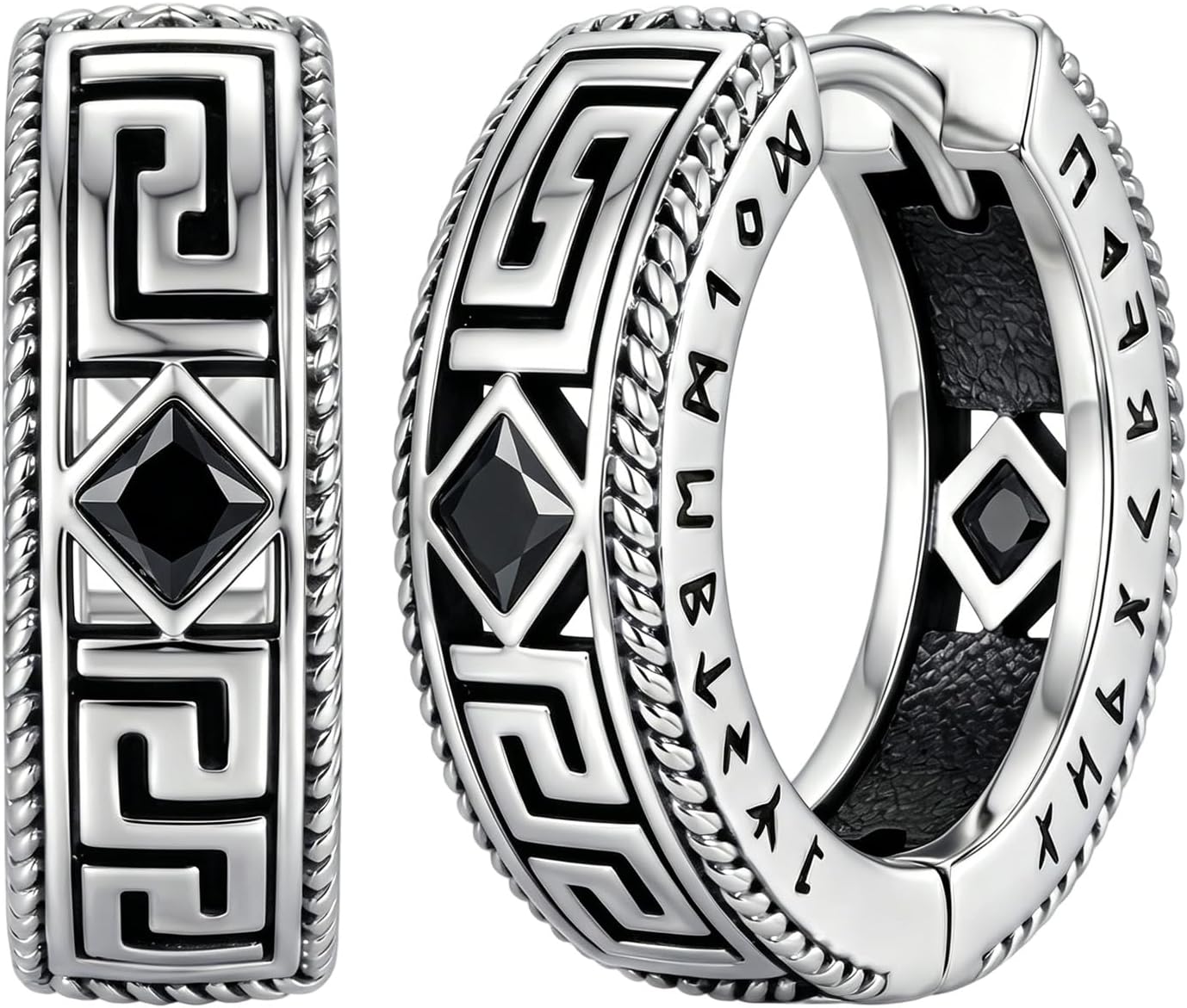 Norse Viking Runes Hoop Earrings Rune Celtic Hoop Earring Viking Jewelry Gifts Celtic Knot Punk Hoop Earrings for Men Women