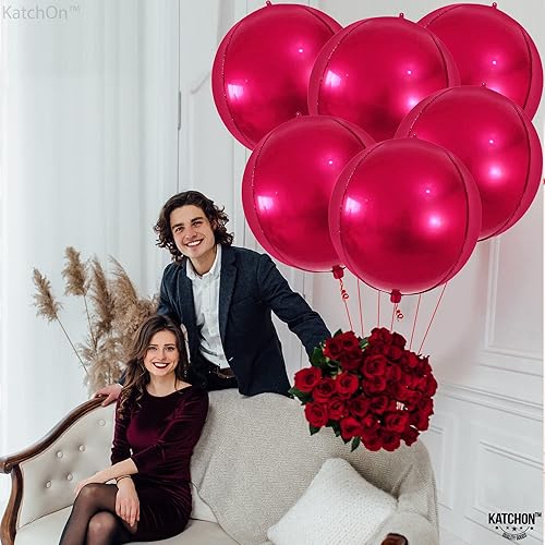 Miniatura 2 de KatchOn Juego de globos redondos grandes de aluminio, 22 pulgadas, paquete de 6, globos metálicos de color rosa intenso para decoraciones
