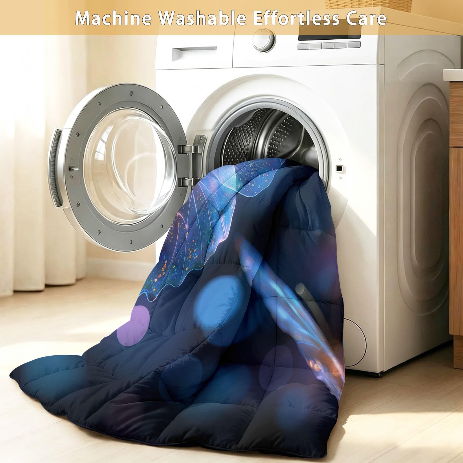 Edredón doble sin funda de edredón de 4,5 tog, edredón de verano con estampado de fantasía de insectos con funda de almohada a juego, mariposa brillante de ensueño, manta de verano ligera, lavable a