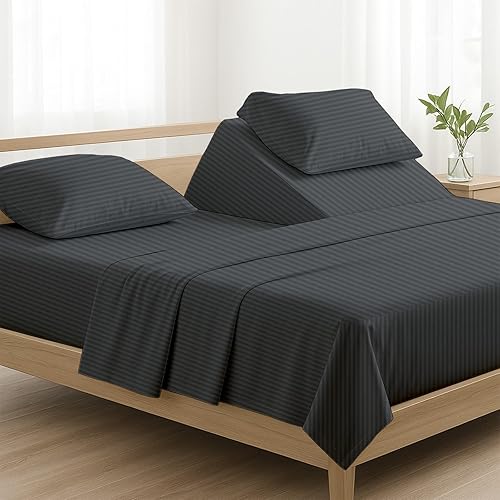 NON Sticky cotton Juego de sábanas de 4 piezas para cama ajustable con números de sueño, 100% algodón egipcio, cabezal flexible de 34 pulgadas, se