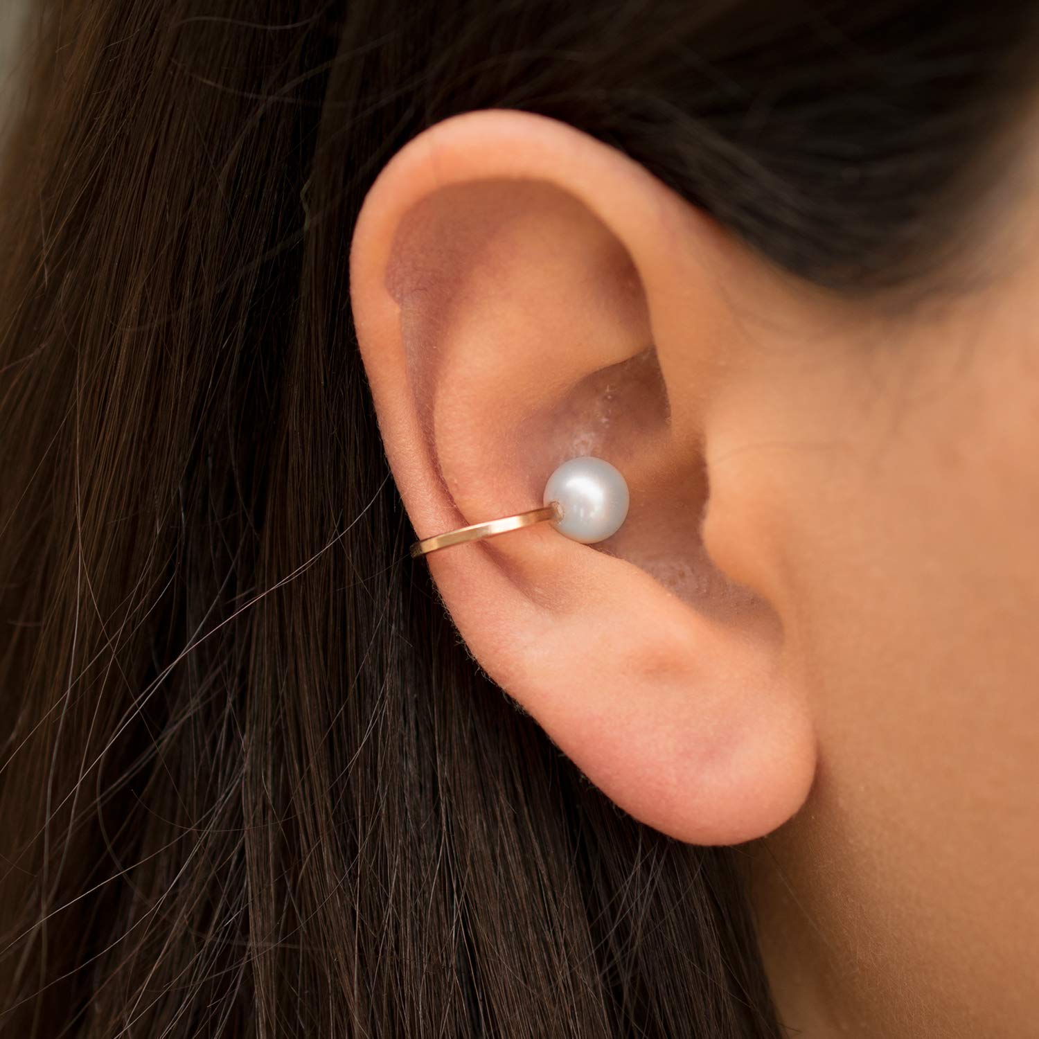Minimalistischer Ear Cuff Ohrring ohne Ohrloch - 925 Sterlingsilber - Mit weißer Süßwasserperle 7mm - Elegant - Nickelfrei Hypoallergen - Kein Piercing - Einzelner - Handmade by Emmanuela