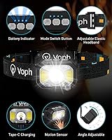 Vista 2 de Paquete de 2 lámparas de cabeza, 1200 lúmenes, USB tipo C, sensor de movimiento, recargable, 6 modos, linterna frontal ultraligera con luz roja