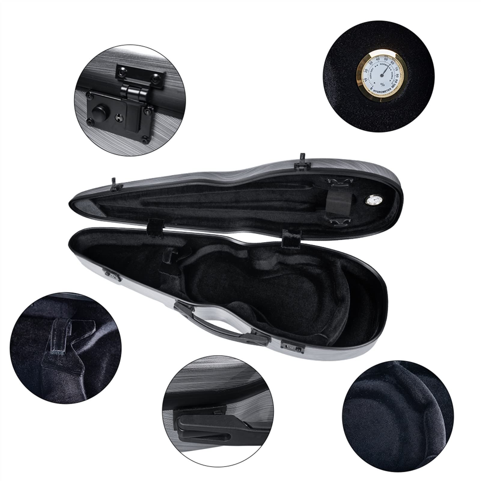 FLFL Étui pour Violon Étui De Violon Composite De Fibre De Carbone 4/4 Violon Acoustique Support d'arc De Boîtier Hydromètre Violon