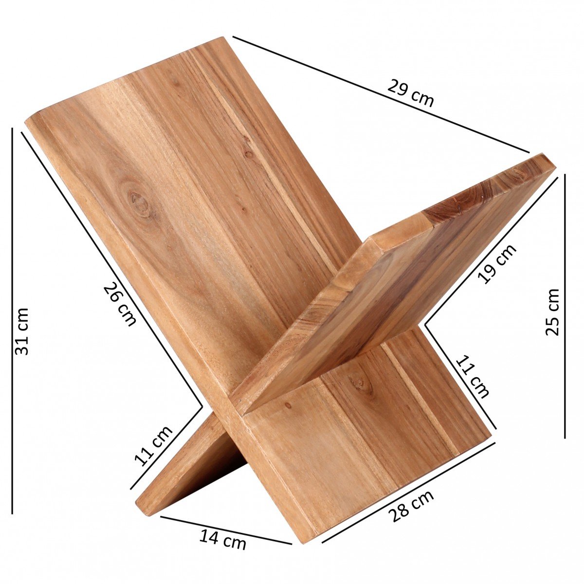 WOHNLING Zeitungsständer Feuillus Acacia X-Form 31 cm Magazines Design de Stands Brochure Style campagnard Holder