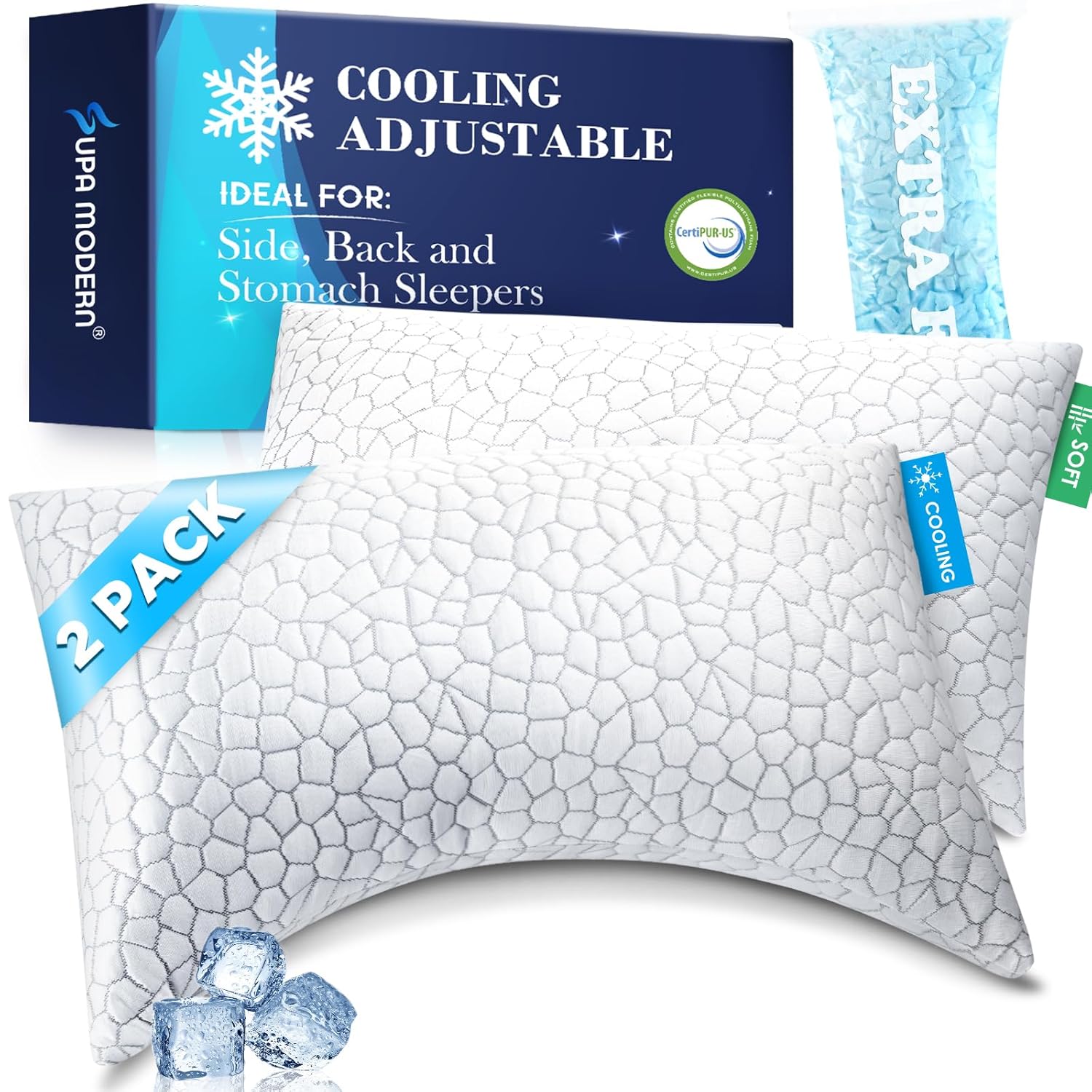 Side Sleeper Pillows for Adults 2 Pack Cervical Pillow for Side Sleepers Cooling Pillow with Ergonomic Design Adjustable