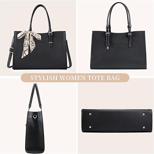 Miniatura 7 de Bolsa para laptop para mujer de 15.6 pulgadas, impermeable, para laptop, bolsa de trabajo de cuero para oficina, viaje, bolsa de hombro, color