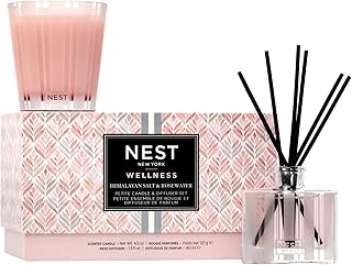 NEST New York Scented Petite Candle (4.5 oz) & Diffuser (1.3 fl oz) Set, Himalayan Salt & Rosewater - Reusable Glass Vessel - Vegan, Cruelty Free
