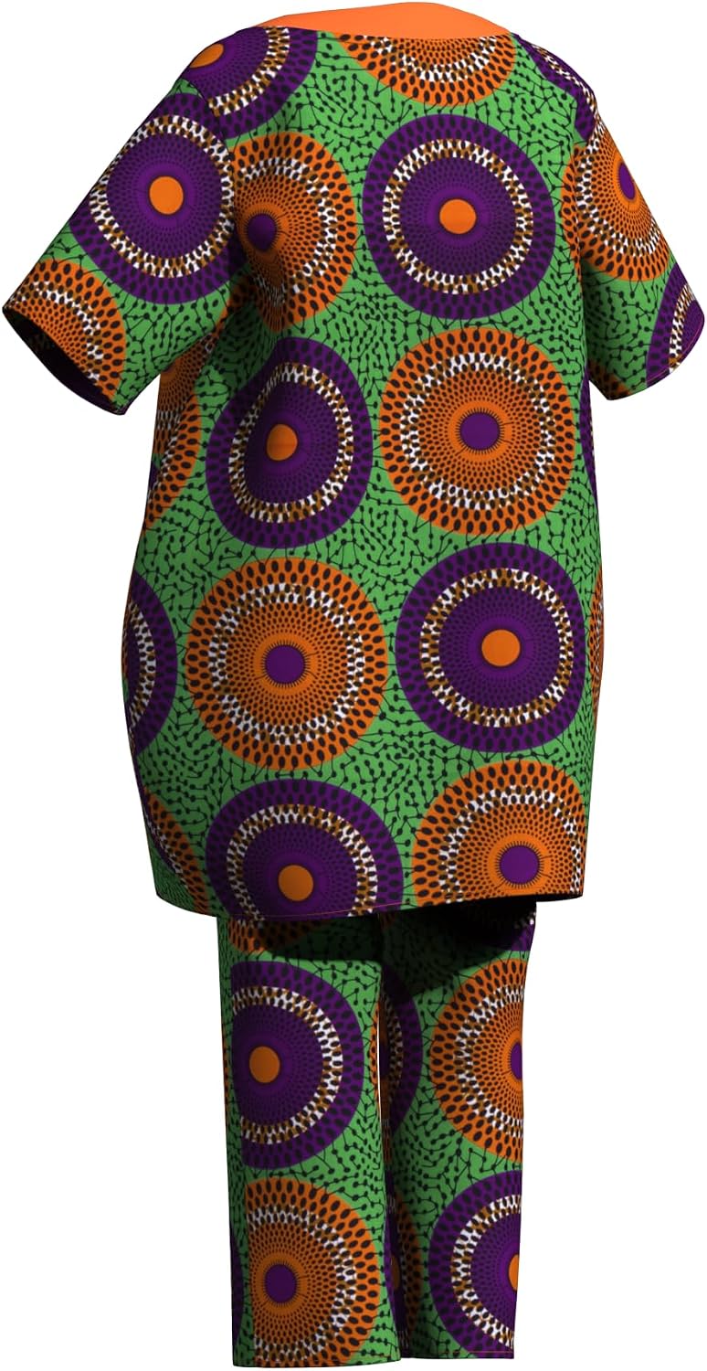 African Print 2 Pieces Outfit Women Ankara Top and Pants Set Shirt Dress