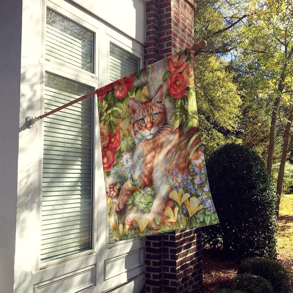 Caroline's Treasures CDCO0027CHF Tabby In The Roses by Debbie Cook House Flag Large Porch Sleeve Pole Decorative Outside Yard Banner Artwork Wall Hanging, Polyester, House Size, Multicolor