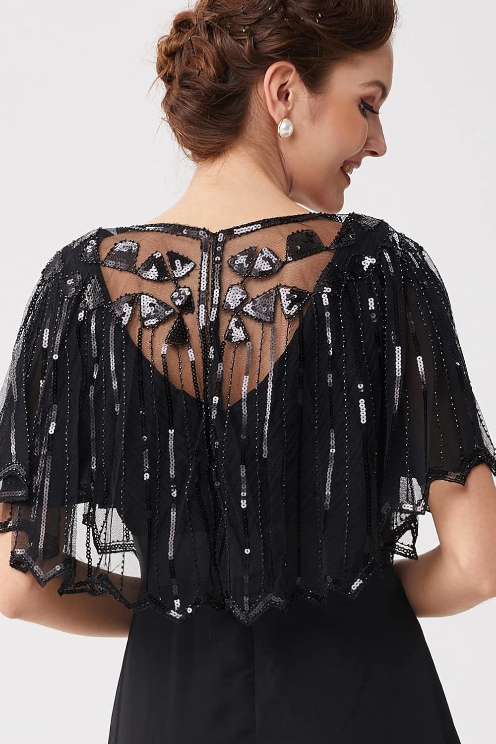 BABEYOND 1920s Shawl Wraps Sequin Beaded Evening Cape Bridal Shawl - Image 4