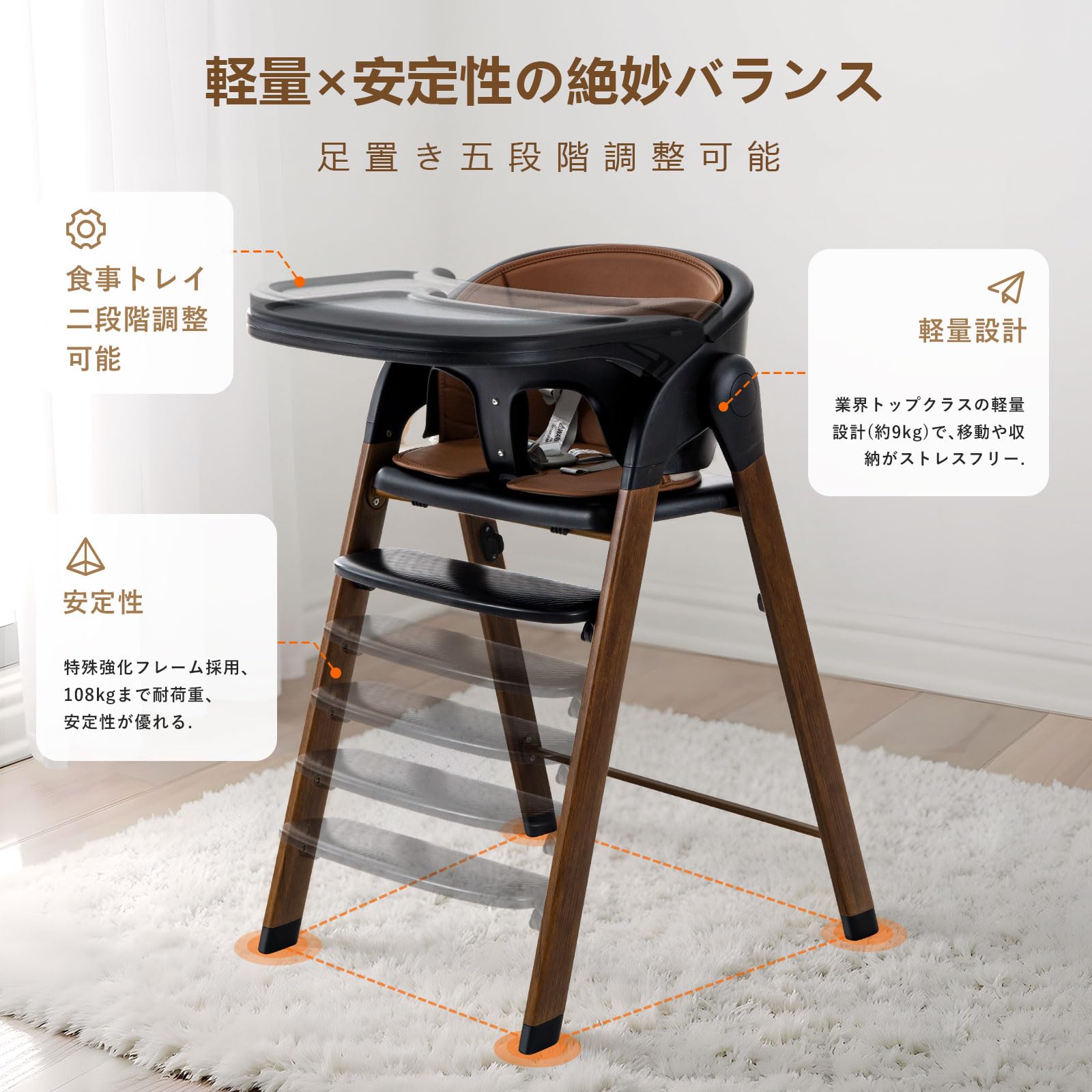 Amazon | CHOZAN ハイチェア 成長チェア 食事トレイ付き ベビーチェア