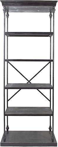 Miniatura 9 de Great Deal Furniture Alma - Estantería industrial de madera con 5 estantes, nogal oscuro y negro