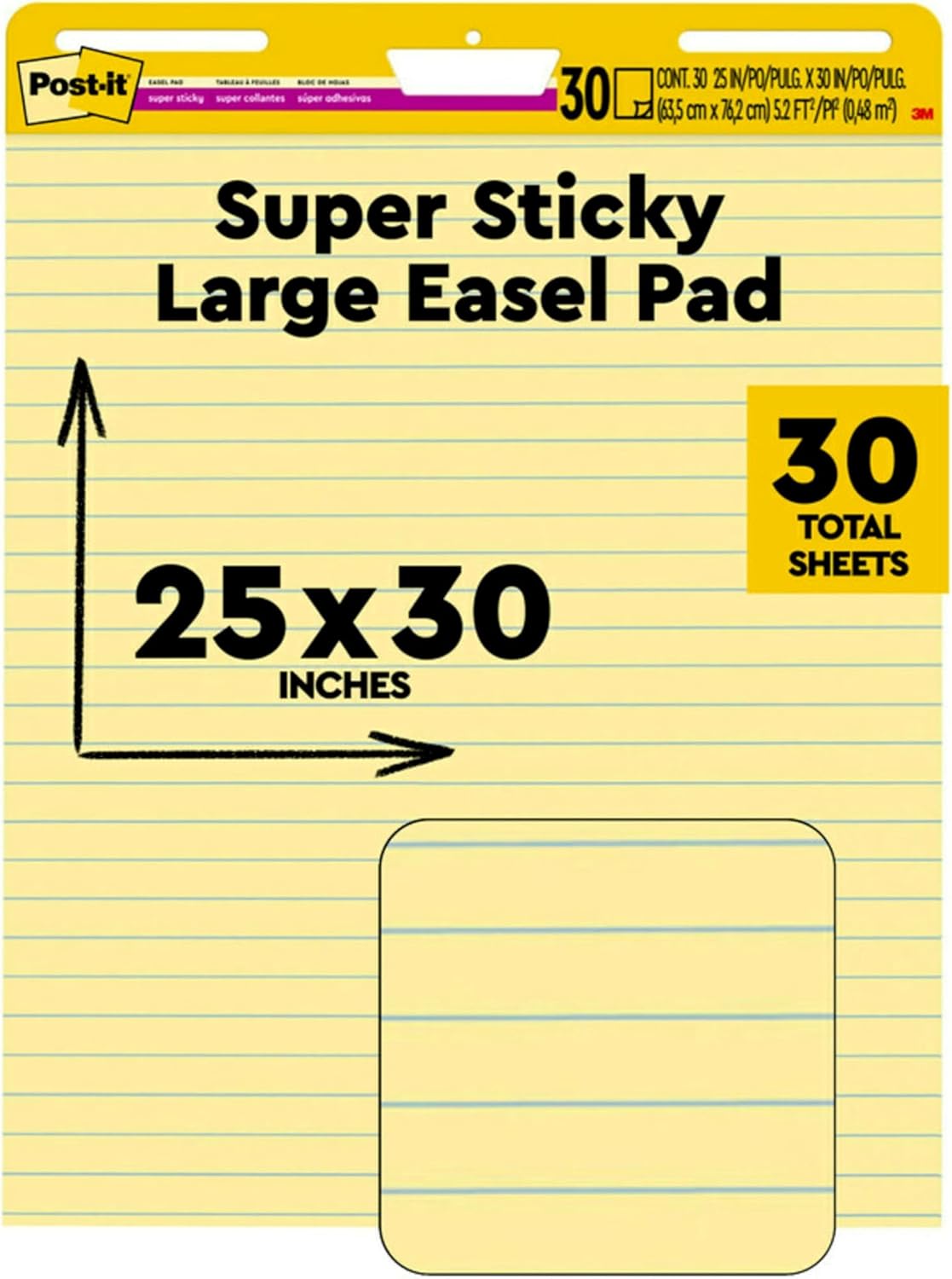 Post-it Super Sticky Easel Pad, 25 x 30 Inches, 30 Sheets/Pad, 1 Pad (561SS), Yellow Lined Premium Self Stick Flip Chart Paper, Super Sticking Power