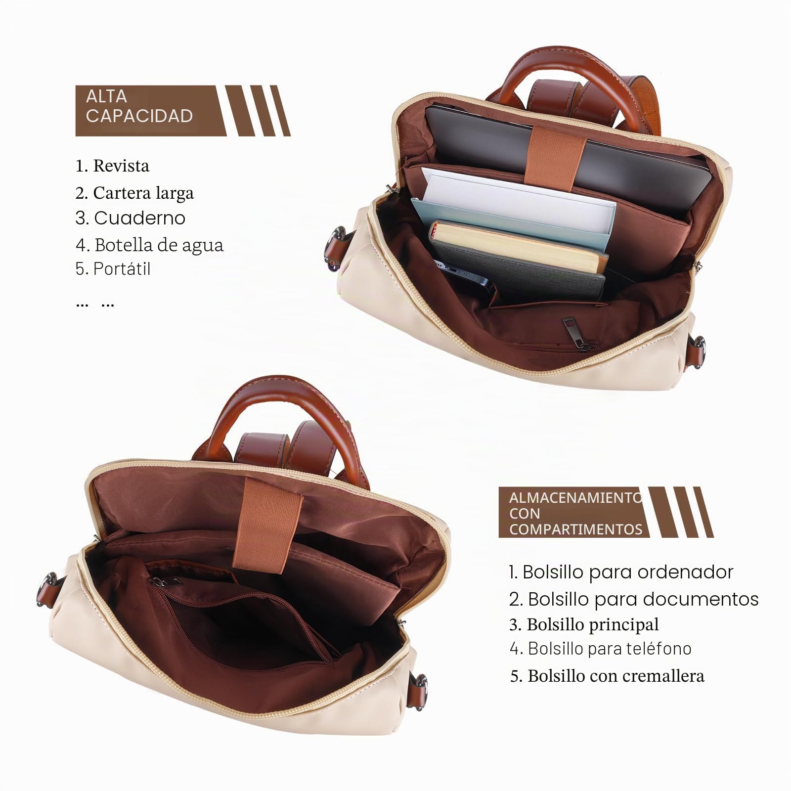 Bolso Mochila de Mujer Cuero Sintético Bolsa de viaje Bolso de Hombro Bolso Escolar de Cremalleras con Bolsillos Laterales con Borlas Viajes