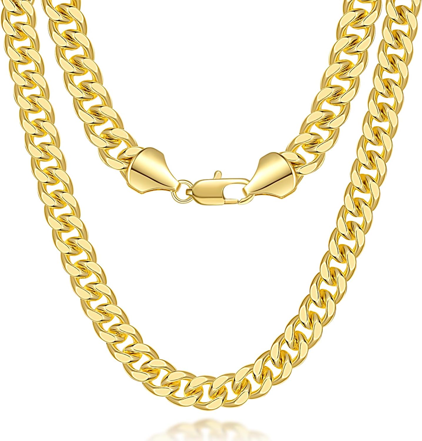 7MM Gold Necklace 14K Gold Chain Necklace Woman Mens Chain Necklaces Gold Cuban Link Chain for Men & Women Non Tarnish Gold Necklace Cuban Chain 16'' 18'' 20'' 22'' 24'' 26'' 30''