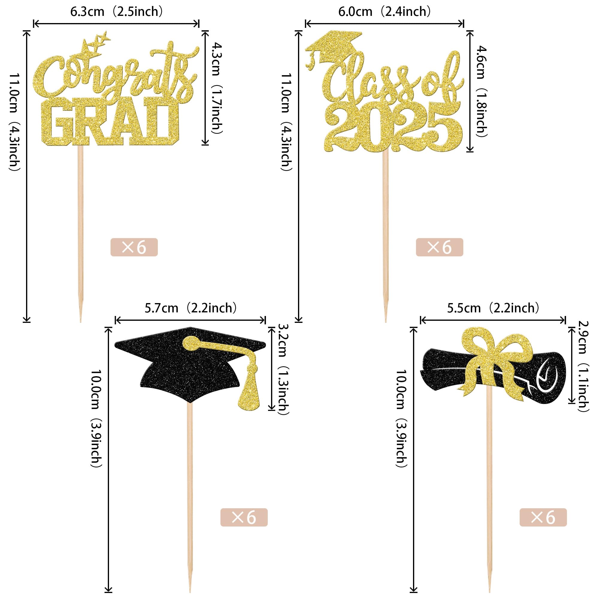24 Cake Topper 'Class Of 2022' – Glitzer-Abschluss-Deko Für Kuchen & Cupcakes