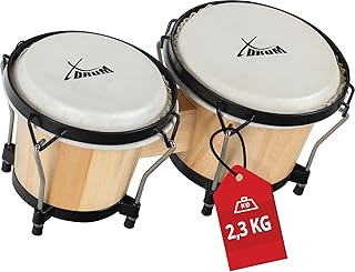 XDrum PERC Bongos Club Weinrot - 2 Trommeln mit 6" und 7" - Bongotrommeln mit stimmbaren Naturfellen und Stimmschlüssel - Holztrommeln Natur