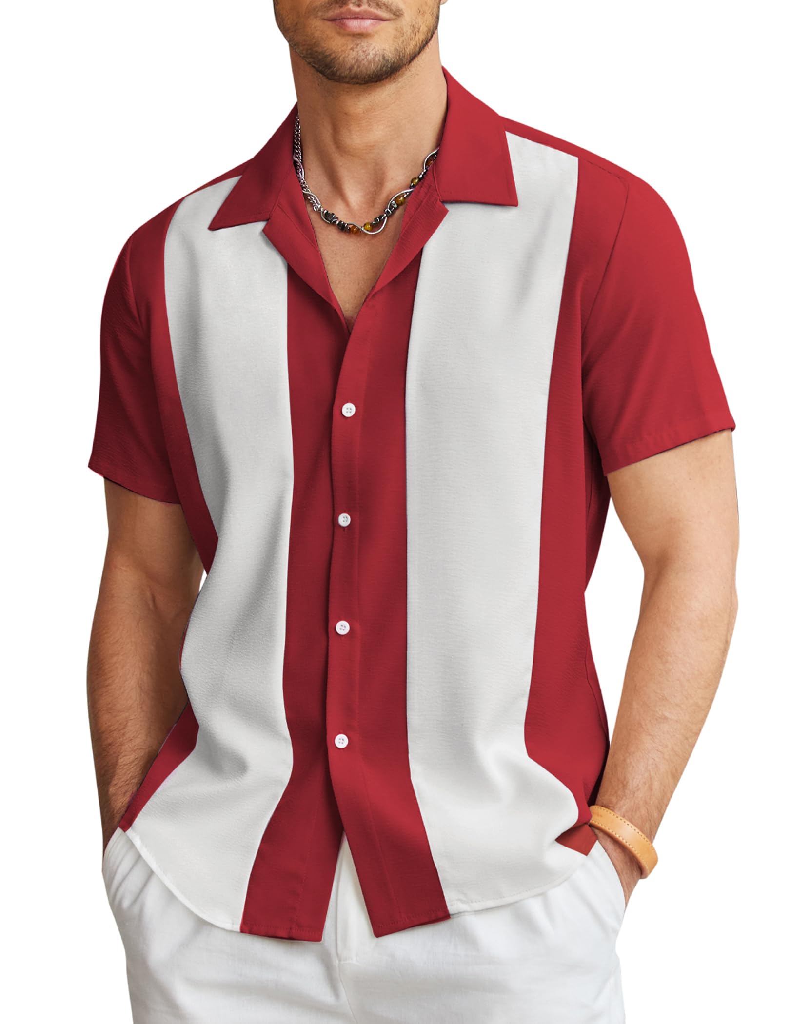 Retro Style Shirts TUREFACE Men's Vintage Bowling Shirts - Short Sleeve Button Down Cuban Style Shirts For Summer & Beach Bowling Shirts For Men