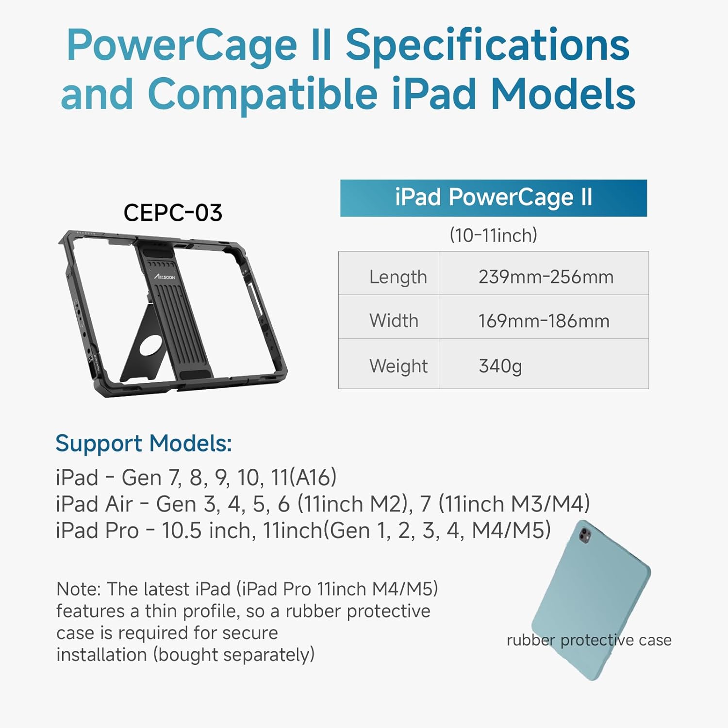 Accsoon PowerCage Ⅱ iPad Case with NP-F Battery Adapter, Protective Case for ipad Gen 7, 8, 9, 10, 11,pad Air 3, 4, 5,6,7 ipad Pro 10.5inch, 11inch (M4/M5)，Use with SeeMo/SeeMo Pro/Nano