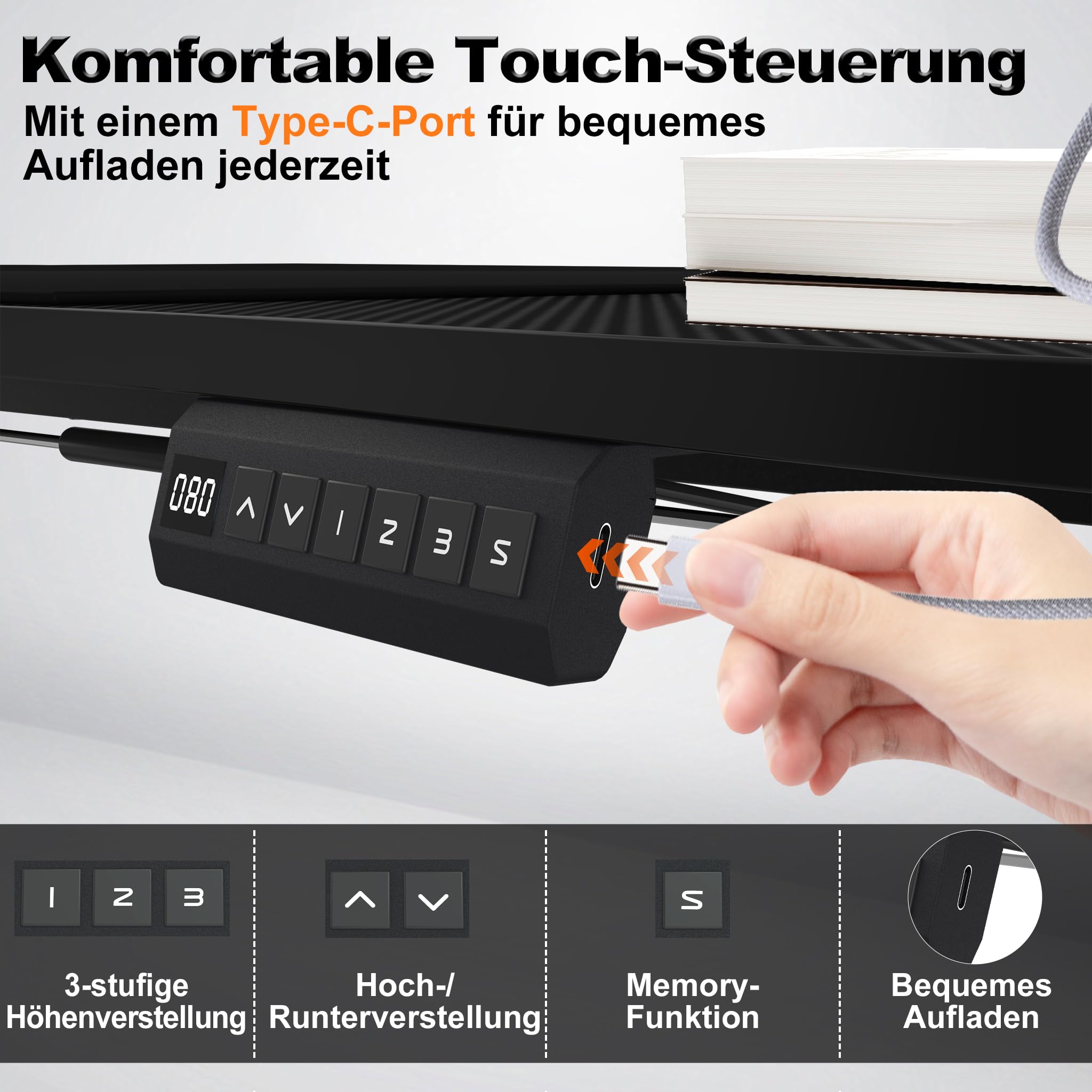 HENGMEI Schreibtisch Höhenverstellbar 140 x 60 cm Computertisch Stehschreibtisch, Gaming Tisch Bürotisch Studien-Laptoptisch Schreiben Tisch mit Kabel Management Tray und Kopfhörerhaken(Schwarz)