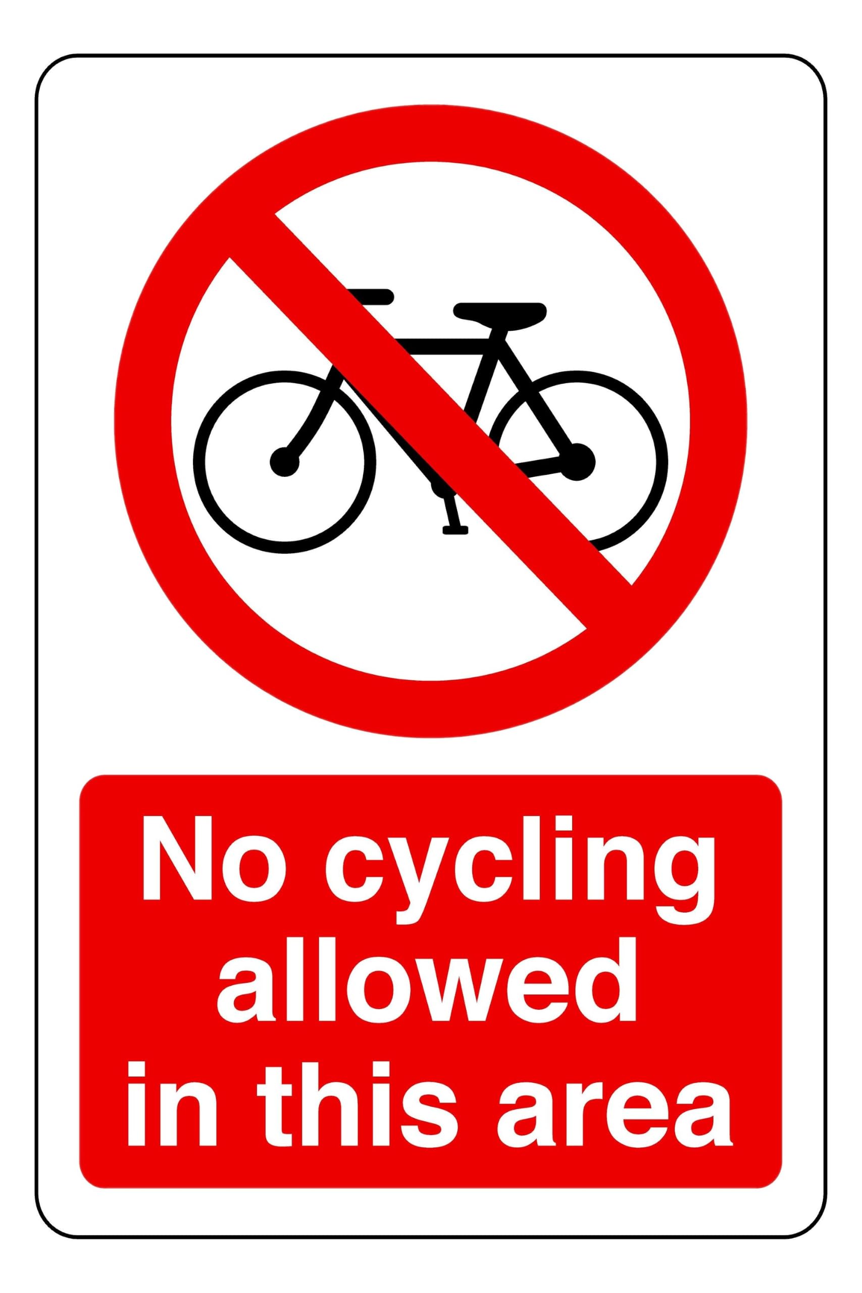 No Cycling Allowed In This Area - safety sign- 3mm Aluminium Dibond for indoor/outdoor usage (300mm x 200mm) 7m Viewing Distance.