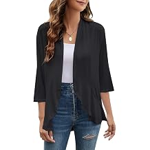 Yekaty Women Cardigan 3/4 Sleeves Open Front Lightweight Cardigan Draped Ruffles Knit Cardigan