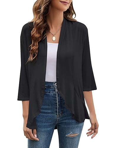 Yekaty Women Cardigan 3/4 Sleeves Open Front Lightweight Cardigan Draped