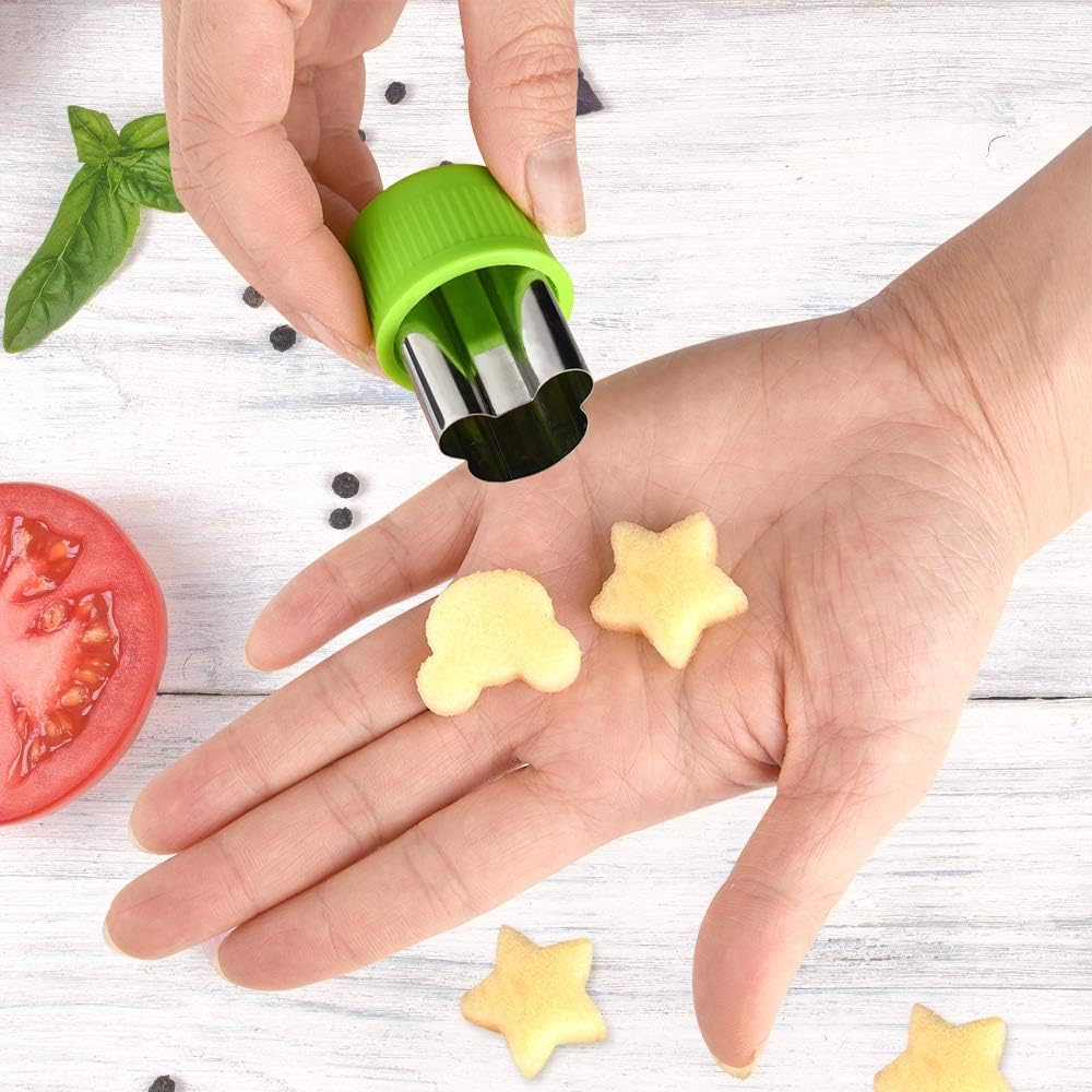 KUUQA Vegetable Cutter Shapes Set Fruit and Cookie Decorating Tools Flower Star Cartoon Animals Fruit Mold with Cleaning Brush (9PCS)