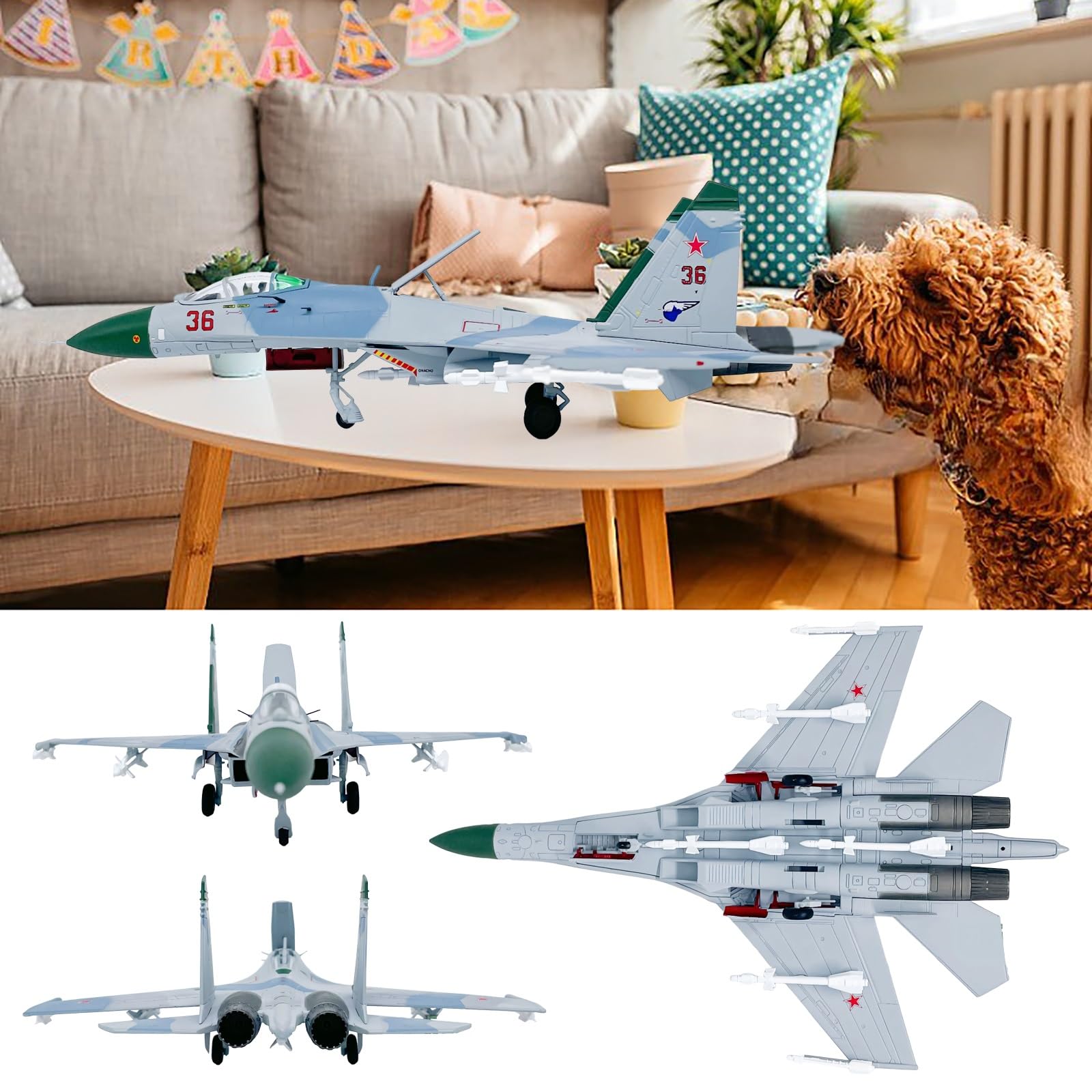 Caccia russo SU-27 in scala 1:100, modello aereo caccia militare lega pressofusa, aereo preassemblato collezione con espositore, decorazione realistica for desktop, for adulti, appassionati