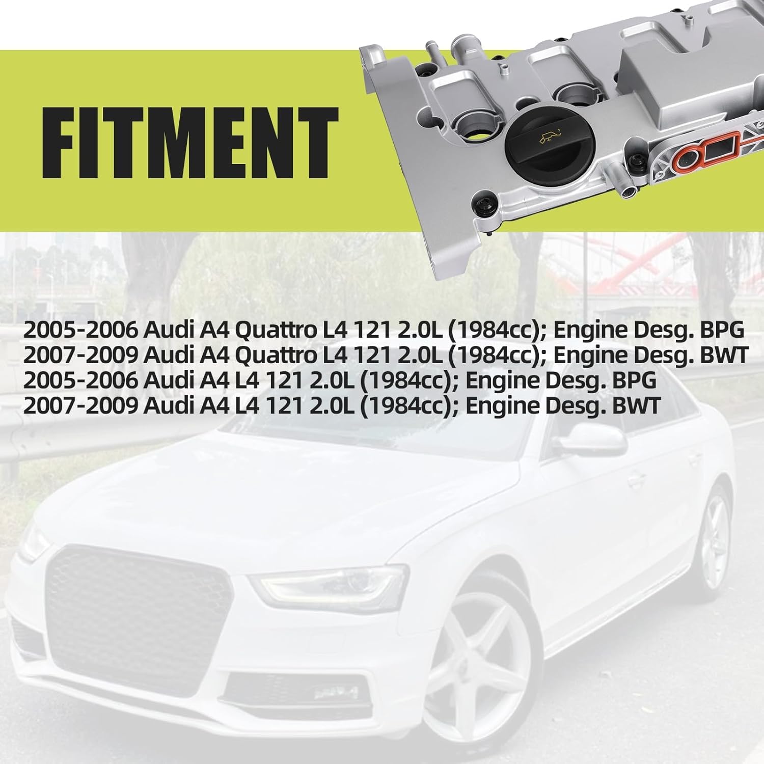 Aluminum Engine Valve Cover Compatible with 2005 2006 2007 2008 2009 Audi A4 Quattro 2.0L L4