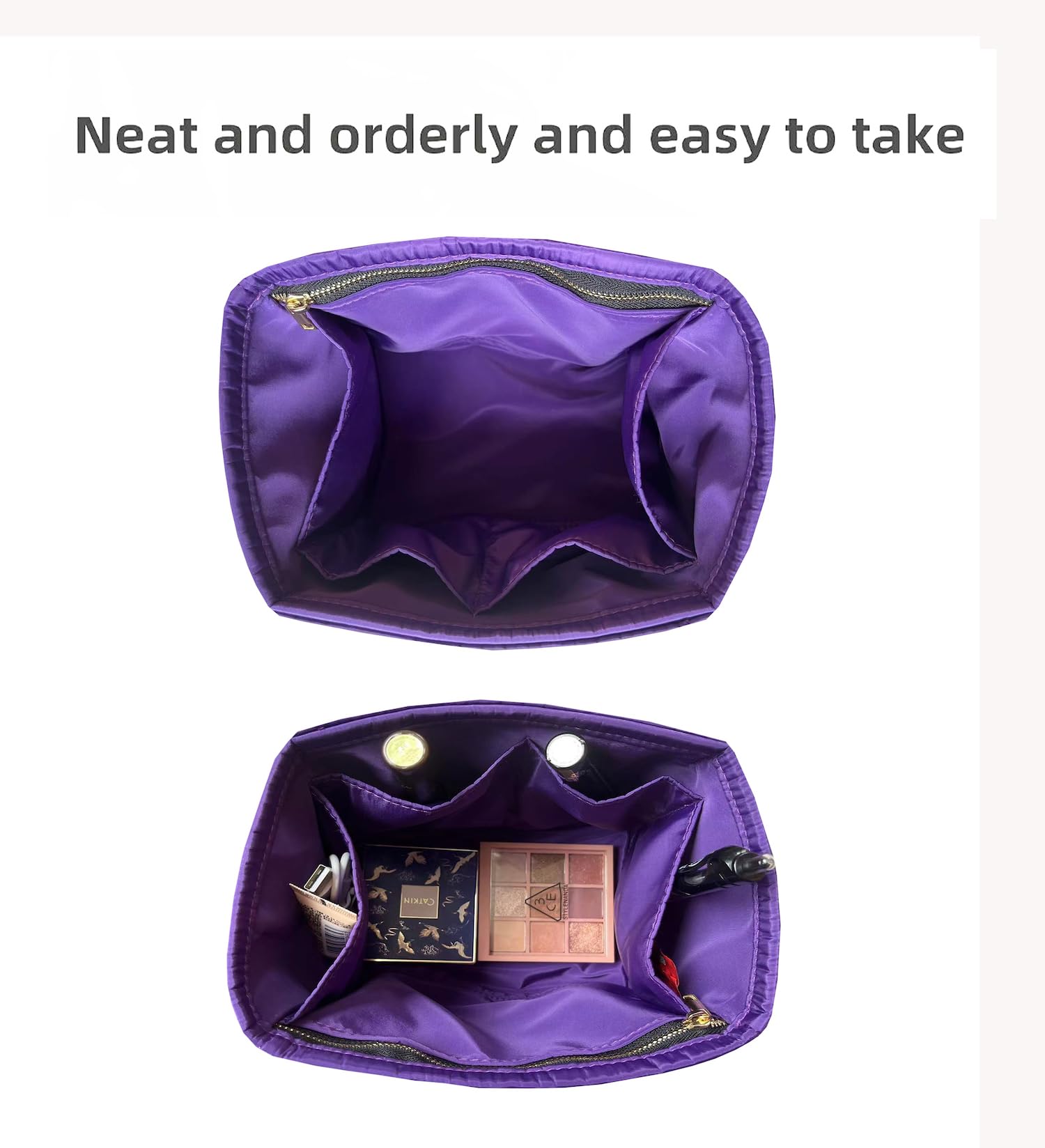 HKERUI Purse Organizer Picotin 18 22 26 Insert Bags Organizer Makeup Handbag Organize Inner Purse Portable base shaper Premium Nylon (Picotin 26, Purple)