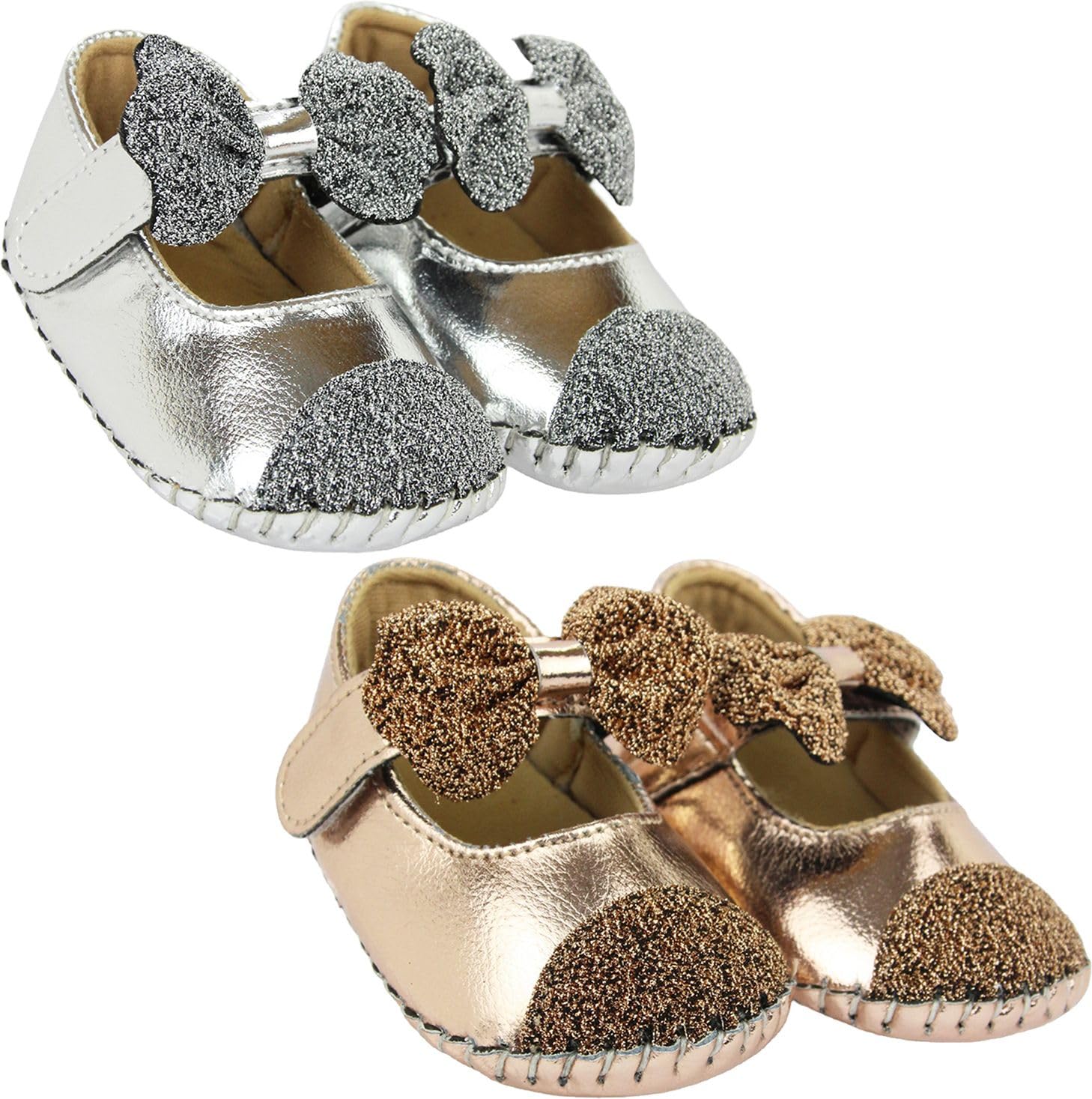 neska moda 6 To 12 Months Baby Girls Set of 2 Pair Belly Shoe Bow Sandal Hook & Loop Booties (Brown,Silver)-BT1611andBT1612-picture-18